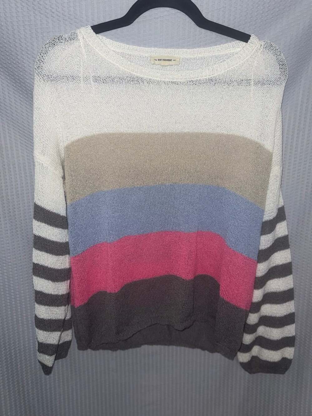ee:some Colorblock Striped Mesh Knit Pullover Sweater Size S/M
